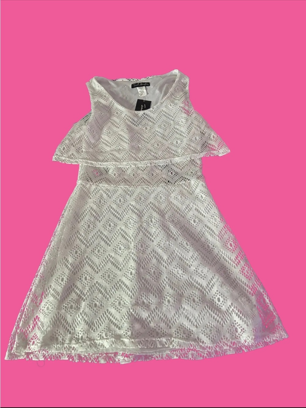 NWT French Atmosphere White Crochet Lace Ruffle Mini Dress M